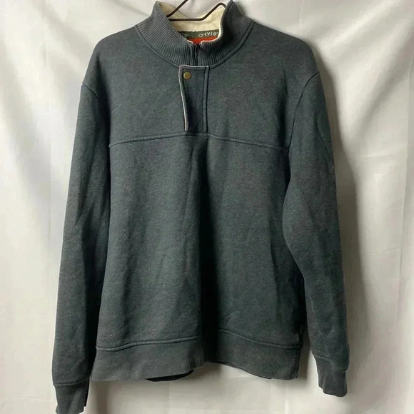 ORVIS MENS SIZE LARGE GRAY FLEECE LINED 3/4 ZIP SNAP CLOSE GOOD USED CONDITION - Picture 1 of 13
